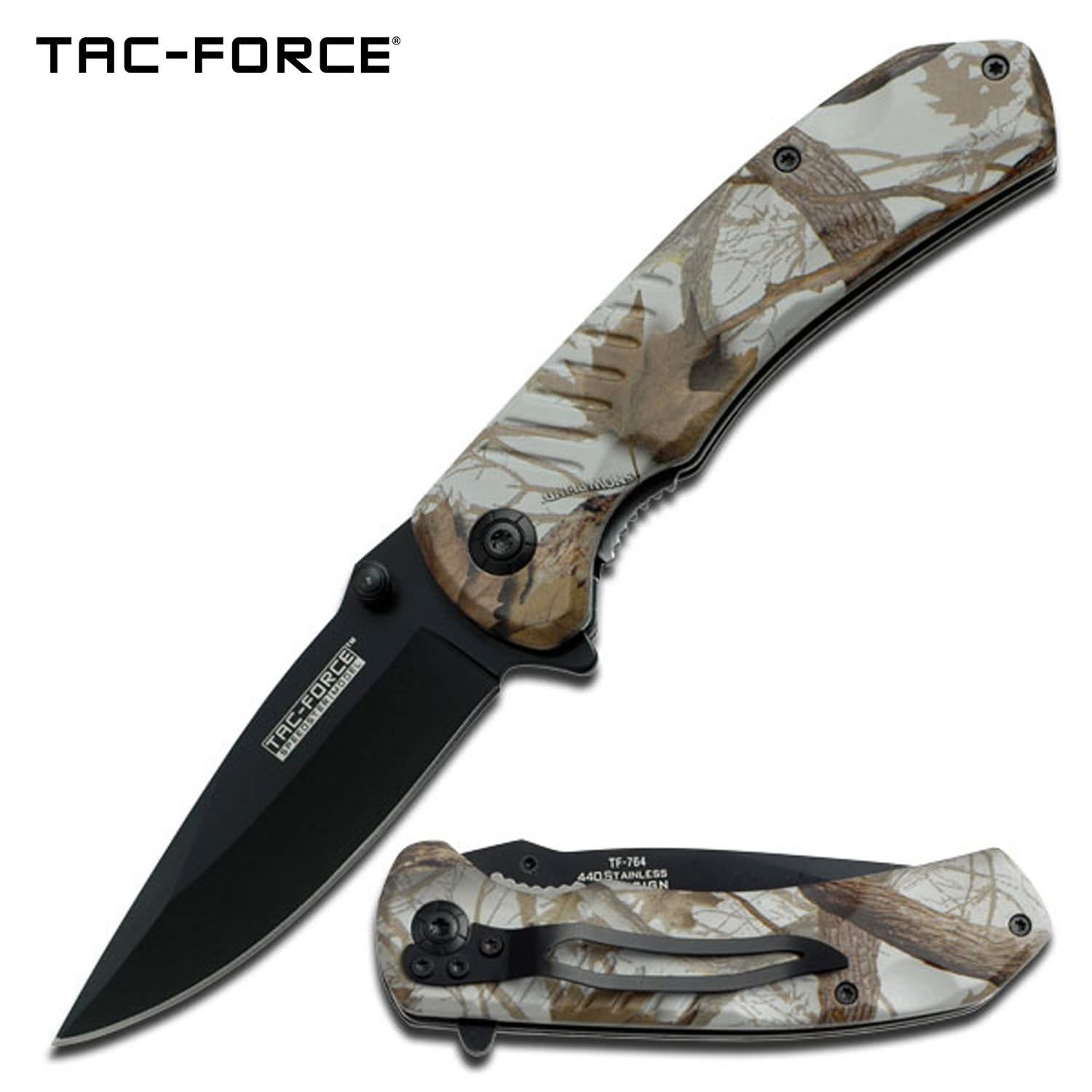 Brown Camo Handle Spring Assisted Knife With Pocket Clip - 4.25" Closed In Length - Tophatter's Army Products & Self Defense Collectible Weapons - Tophatter Daily Deals